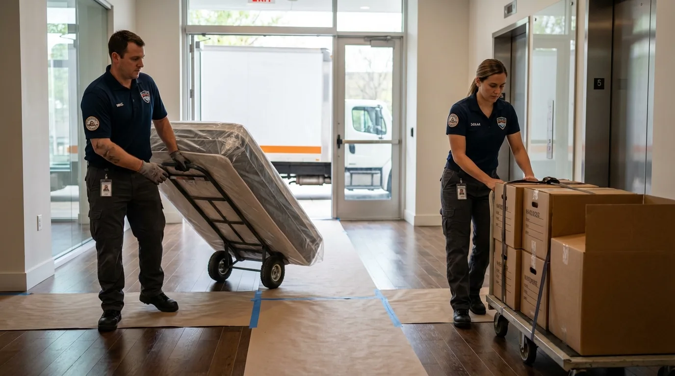 Professional apartment movers loading elevator in Oglesby, IL