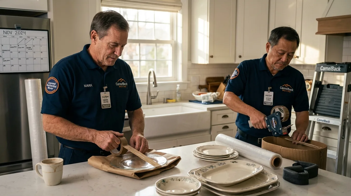 Professional crew packing kitchen dishware in Oglesby, IL